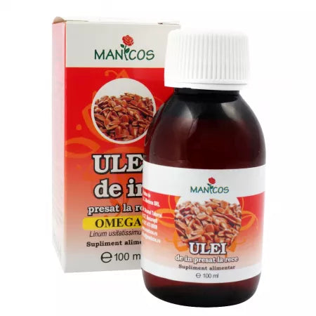 Ulei din seminte de in presat la rece 100 ml, Manicos