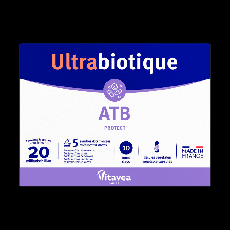 Ultrabiotique ATB Protect, Probiotic protector al microbiomului în curele cu antibiotice, 10 capsule vegetale