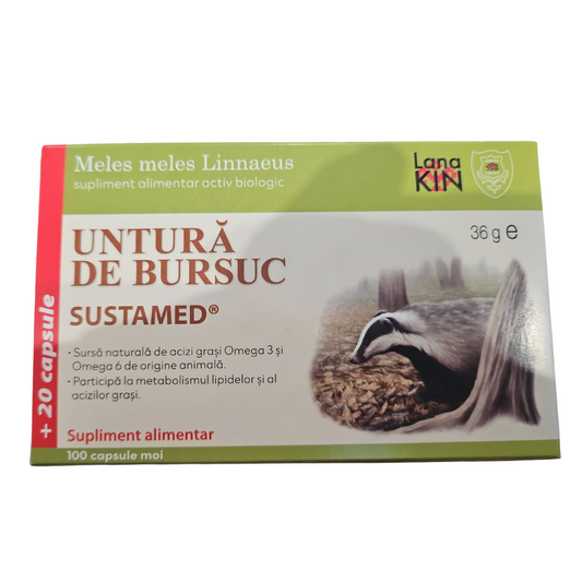 Untură de Bursuc Sustamed, 120 Capsule Moi, cu Omega 3 și 6