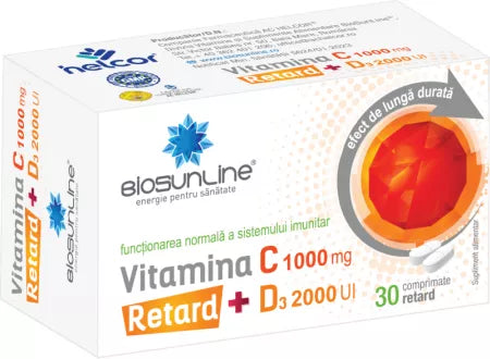 Vitamina C 1000 mg + D3 2000 UI Retard Biosunline, 30 comprimate,  Helcor
