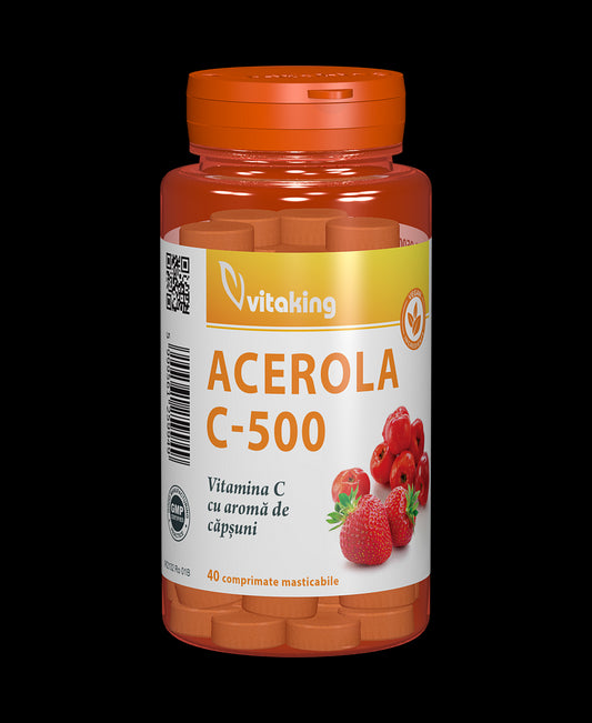 Vitamina C 500 mg cu acerola cu gust de căpșuni - 40 comprimate masticabile