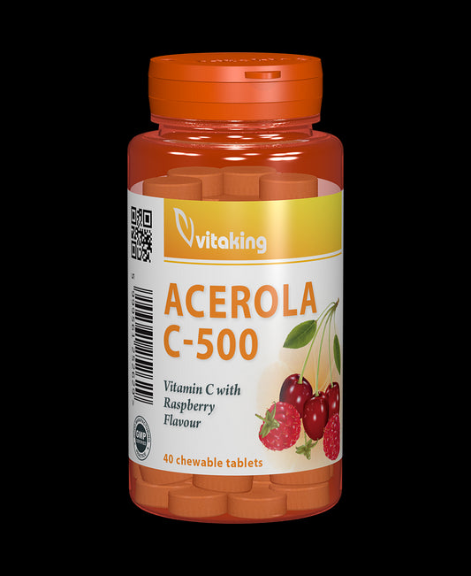 Vitamina C 500 mg cu acerola cu gust de zmeura - 40 comprimate masticabile