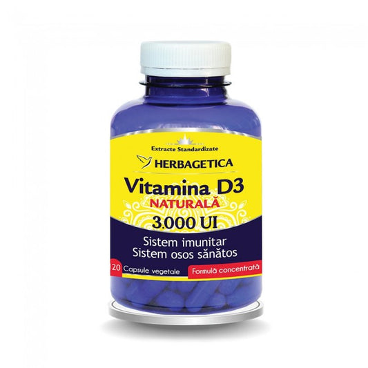 Vitamina D3 Naturala 3000 Ui Herbagetica 120 Capsule