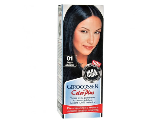 Vopsea de par Silk&Shine 0.1 Negru Albastrui - Color Plus 50ml + Pliculet cu masca pentru par uscat si deshidratat Argan Line 15 ml