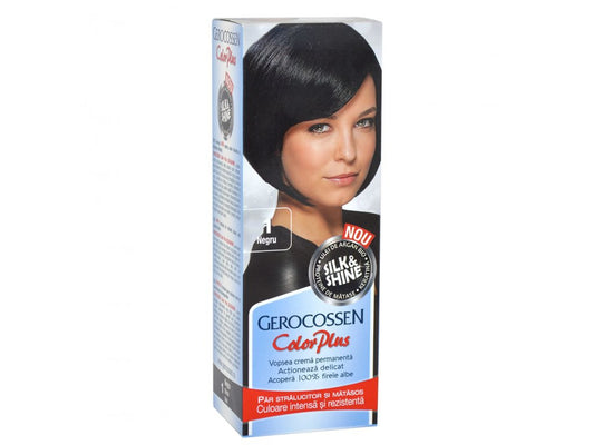 Vopsea de par Silk&Shine 1 Negru - Color Plus 50ml + Pliculet cu masca pentru par uscat si deshidratat Argan Line 15 ml
