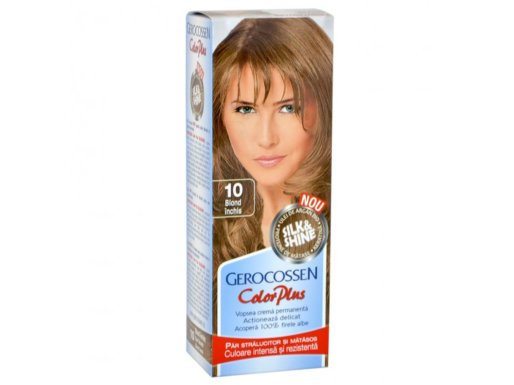 Vopsea de par Silk&Shine 10 Blond Inchis - Color Plus 50ml + Pliculet cu masca pentru par uscat si deshidratat Argan Line 15 ml
