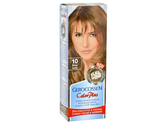 Vopsea de par Silk&Shine 10 Blond Inchis - Color Plus 50ml + Pliculet cu masca pentru par uscat si deshidratat Argan Line 15 ml