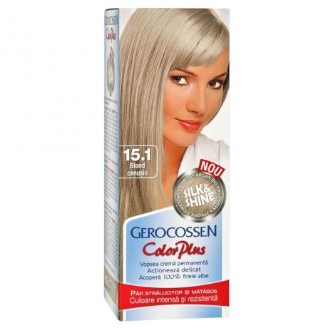 Vopsea de par Silk&Shine 15.1 Blond Cenusiu - Color Plus 50ml + Pliculet cu masca pentru par uscat si deshidratat Argan Line 15 ml