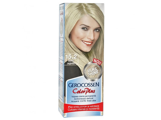 Vopsea de par Silk&Shine 15.2 Blond Argintiu - Color Plus 50ml + Pliculet cu masca pentru par uscat si deshidratat Argan Line 15 ml