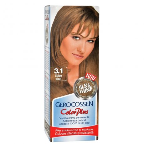 Vopsea de par Silk&Shine 3.1 Saten Irizat - Color Plus 50ml + Pliculet cu masca pentru par uscat si deshidratat Argan Line 15 ml