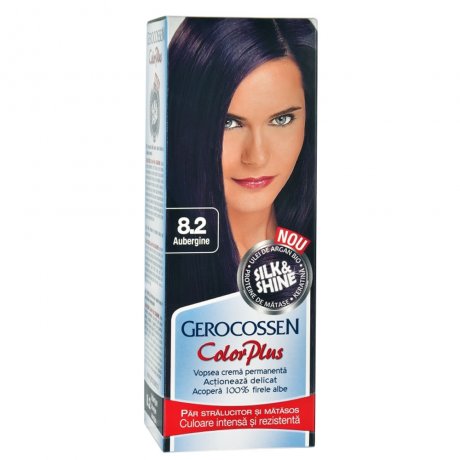 Vopsea de par Silk&Shine 8.2 Aubergine - Color Plus 50ml + Pliculet cu masca pentru par uscat si deshidratat Argan Line 15 ml