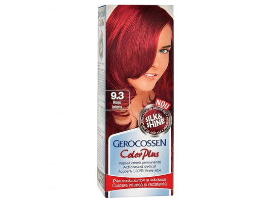 Vopsea de par Silk&Shine 9.3 Rosu Intens - Color Plus 50ml + Pliculet cu masca pentru par uscat si deshidratat Argan Line 15 ml