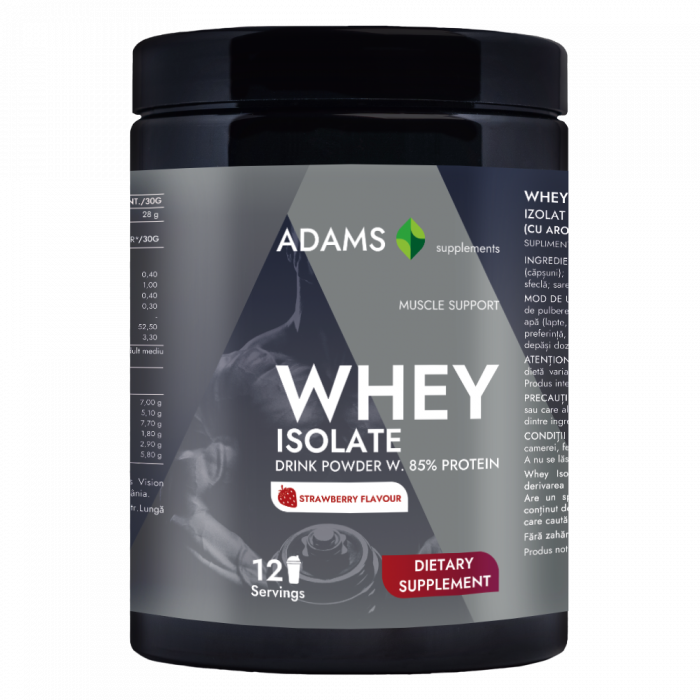 Izolat proteic din zer (capsuni), 360g, Adams Supplements