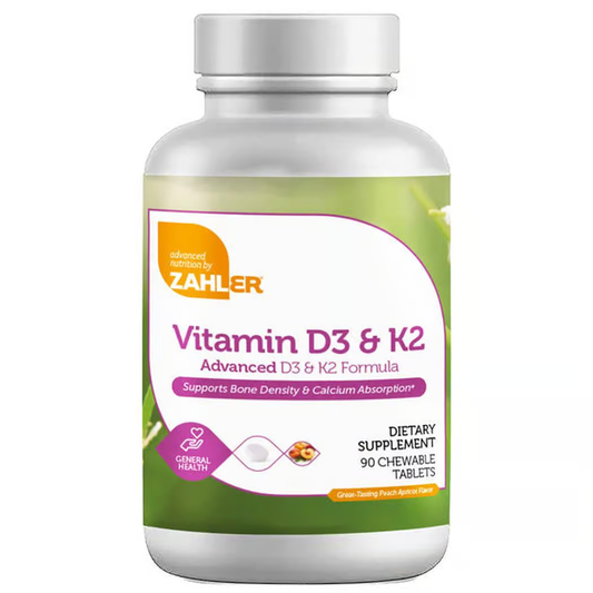 ZAHLER® Chewable Vitamin D3 and K2, Vitamina D3+K2 Masticabila, Formula Avansata pentru Absorbtie Superioara, 90 tb