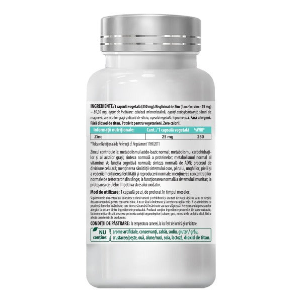 Zinc Bisglicinat (chelat) 25 mg biodisponibilitate ridicata